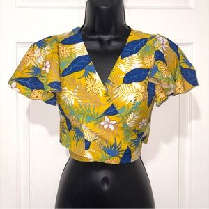 Tropical Floral Wrap Crop Top